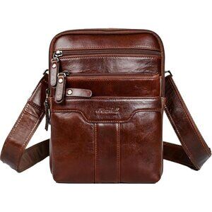 💫 Men Brown Leather Sling Small Messenger Pack Vintage Fashion Shoulder Bag